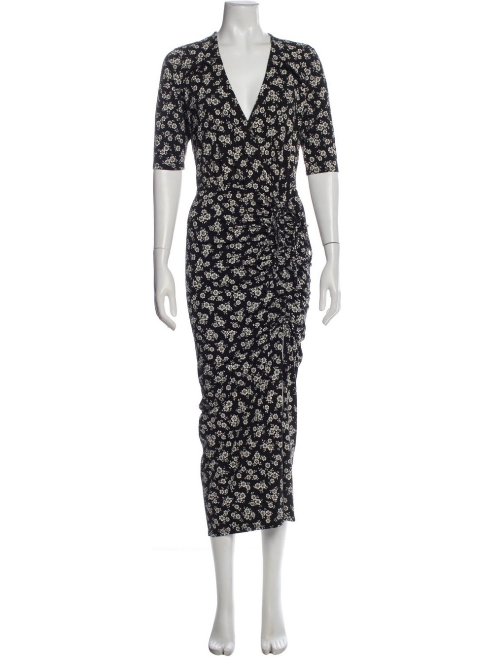 Veronica Beard Black and White Floral Wrap Midi Dress